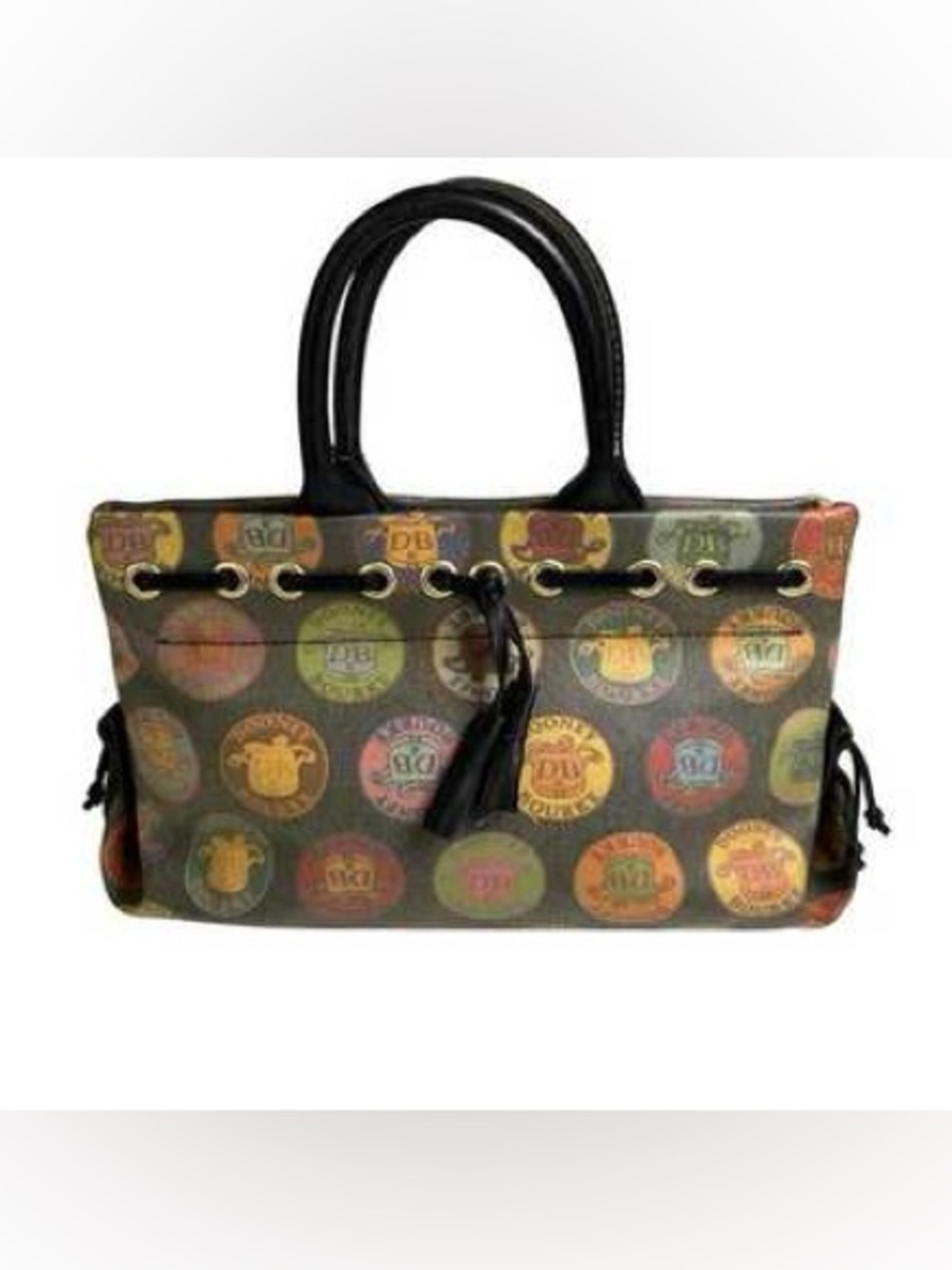 Y2K Dooney & Bourke Multicolor Medallion  Mini Tote Bag - Black Trim